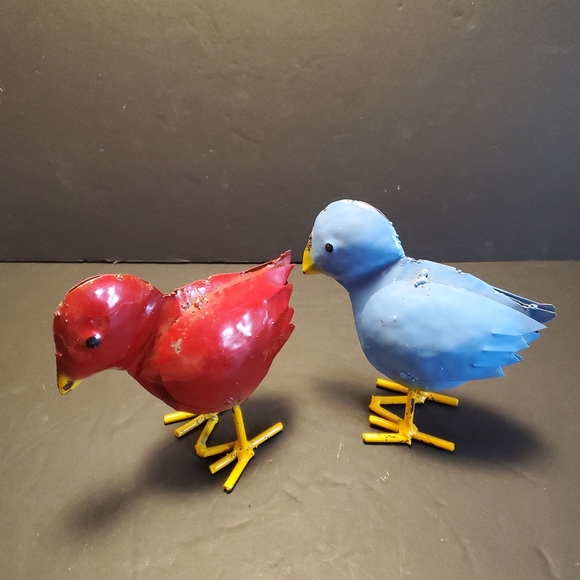 Red and Blue Metal art birds 6 in tall - Picture 3 of 6